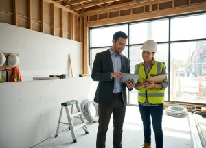 The Best Ways to Fund your Real Estate Investment – Pros and Cons 3 A real estate investor and a private money construction inspector standing inside a residential property undergoing active renovation and framing.