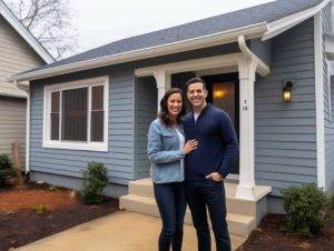 couple standing in front of newly purchased house