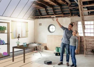 The Guide to Fix and Flip Loans for Beginners in Real Estate 3 New house renovation with interior design illustration, representing home improvements, rehab financing, and fix and flip projects for investors